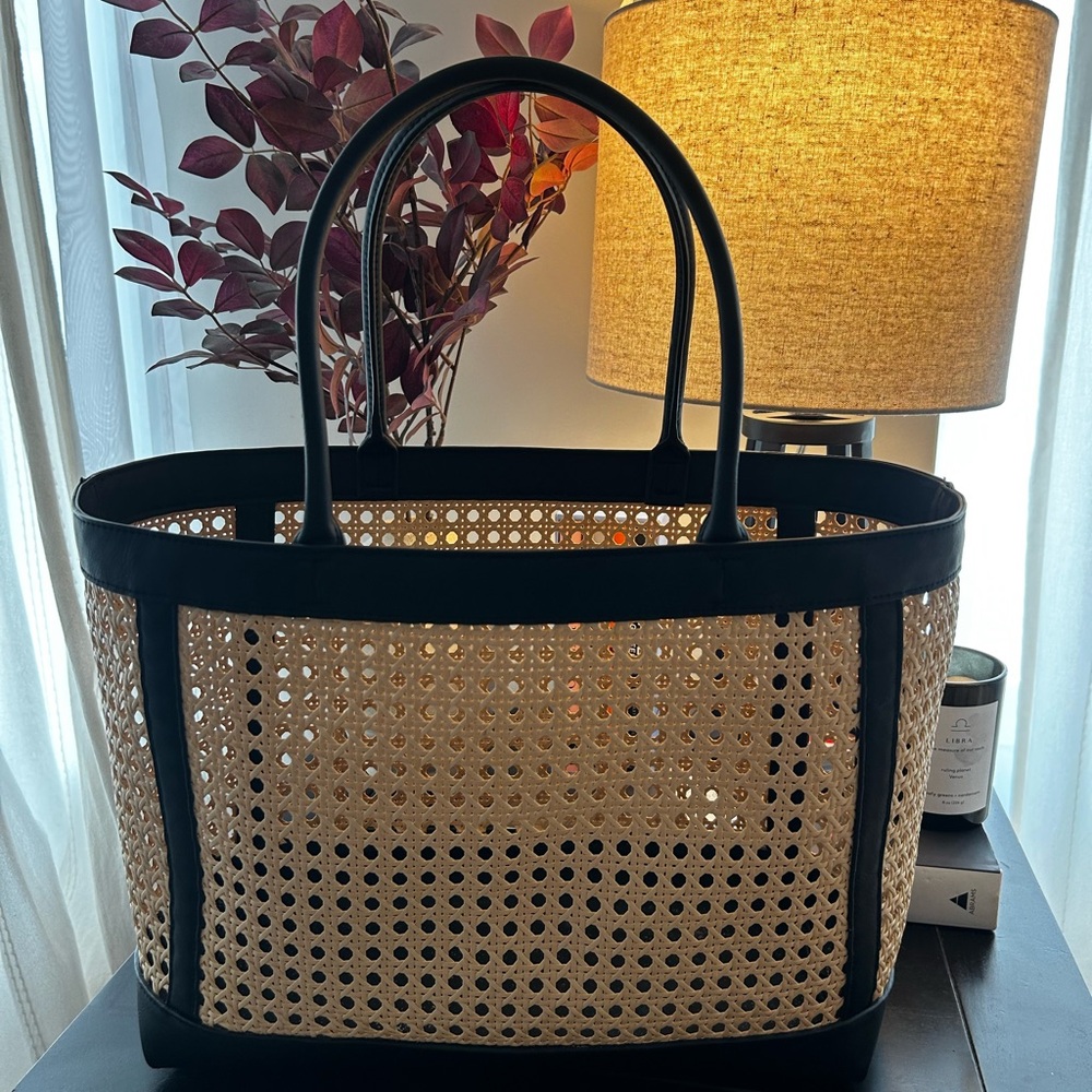 Black and Tan Woven Tote Bag